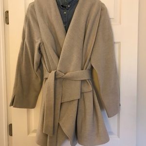 Lands end , light grey, wool blend, wrap coat